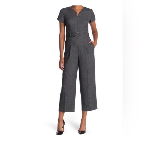 Club Monaco Pants - Club Monaco Women’s 00 Black/Gray Tweed Textured Hidden Zipper Cropped Jumpsuit